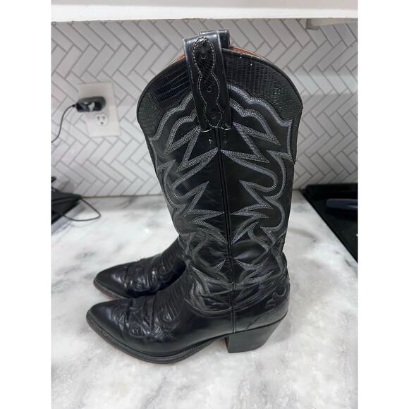 Dan Post 8675 Men’s Black Lizard Western Cowboy Boots Size 7D Spain Leather - Picture 1 of 11
